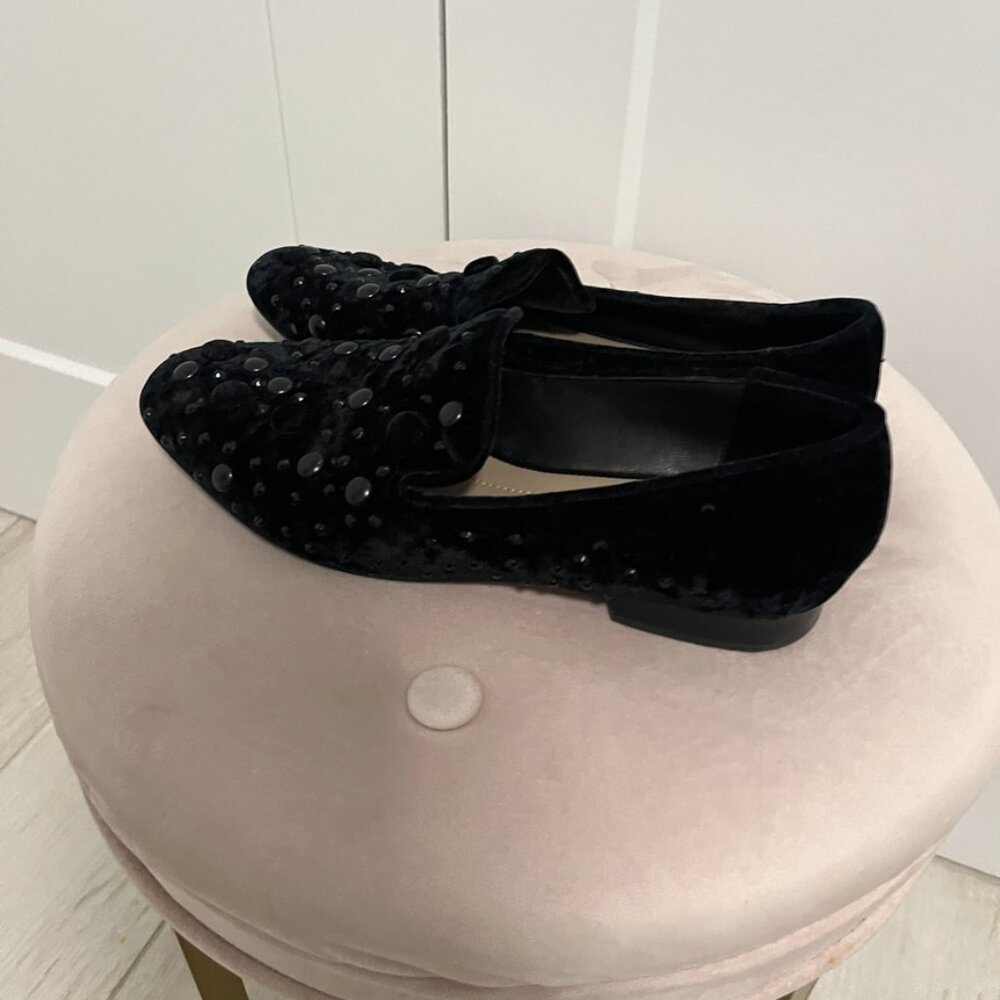 Donald J. Pliner Black Velvet Beaded Loafers Size 8 - Picture 3 of 6